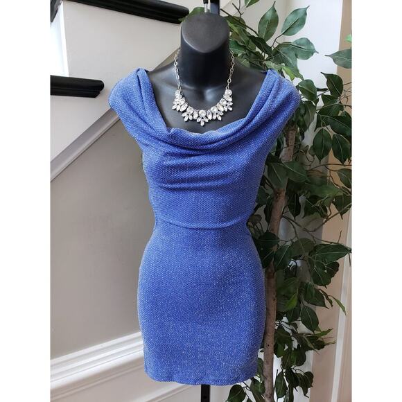 Symphony Dress Women L Blue Polyester Keyhole Back Cowl Neck Sleeveless - Picture 1 of 8